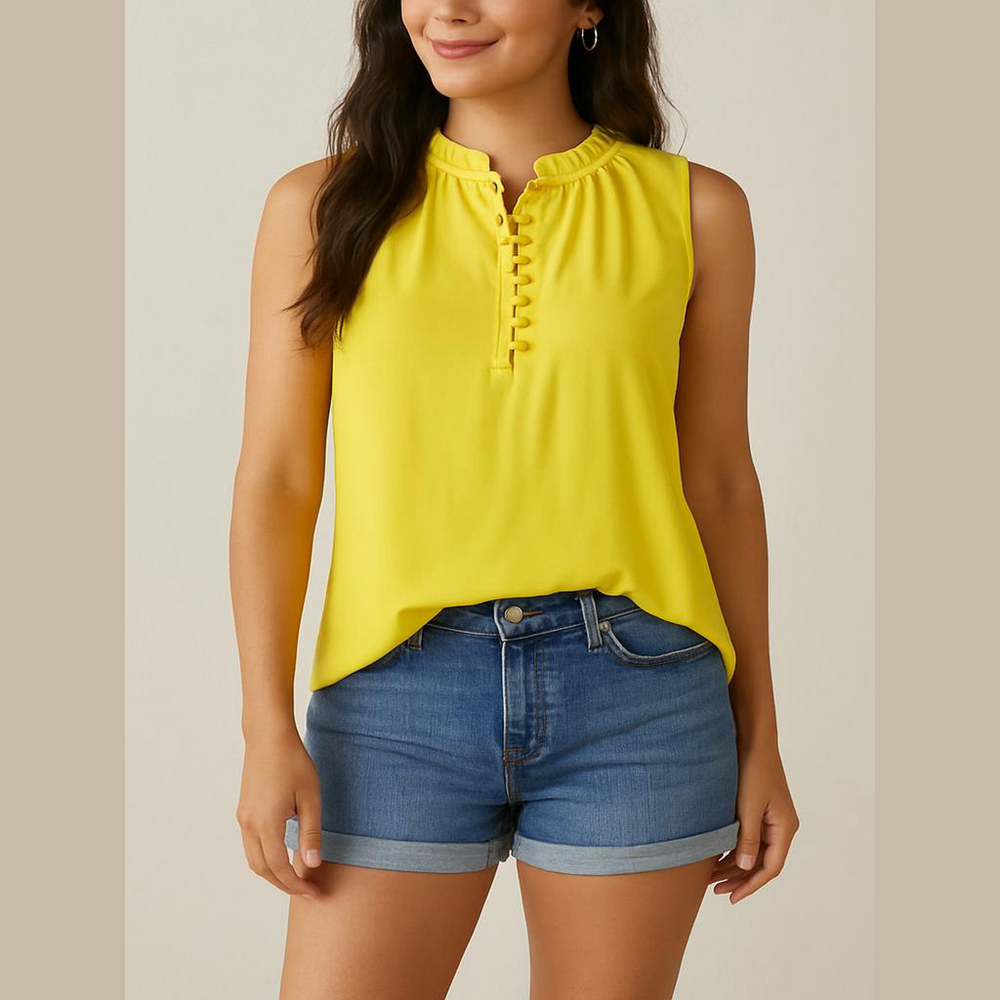Banana Republic Sleeveless Top Blouse button front Yellow